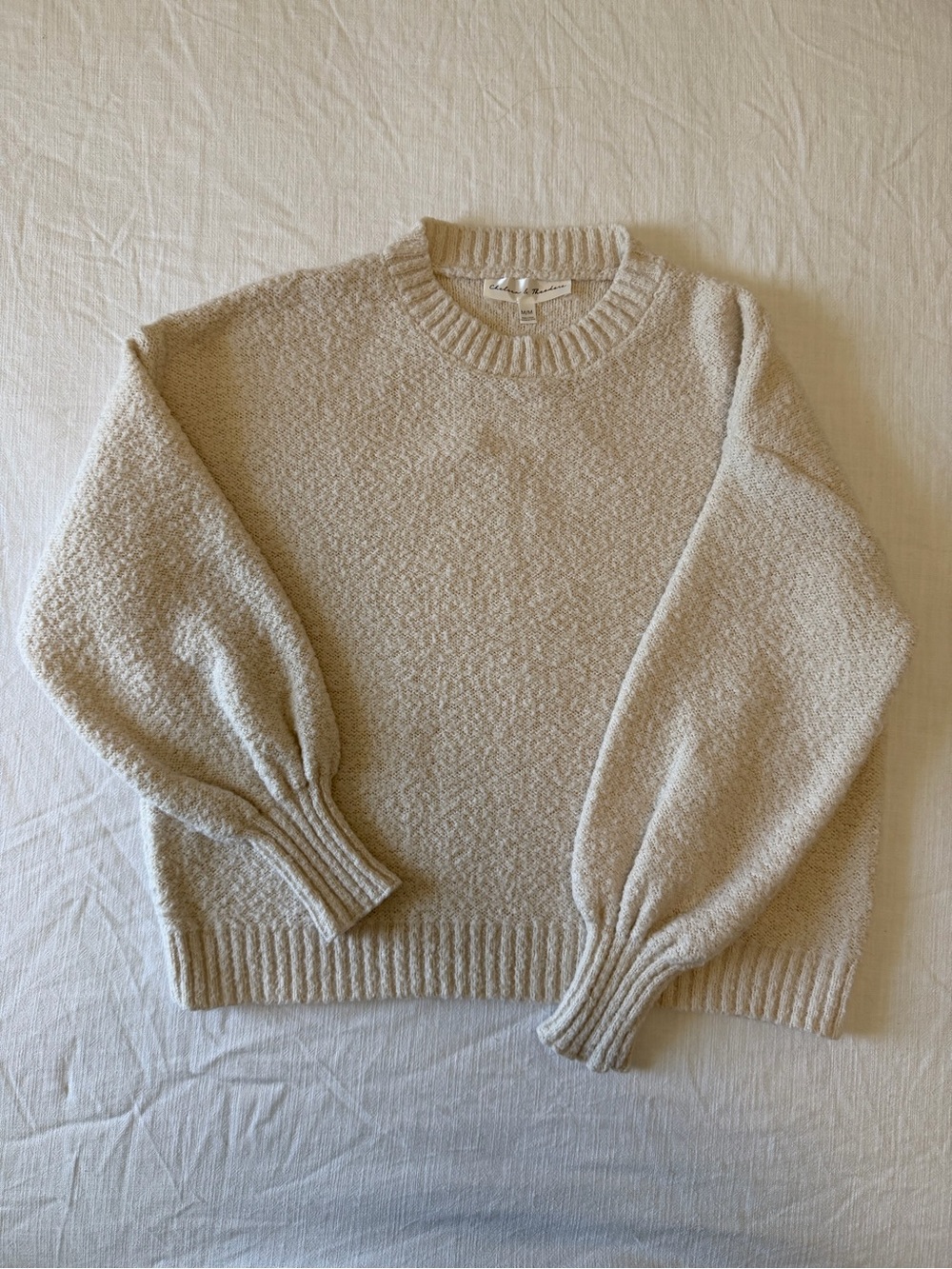 Chelsea & Theodore Cream Textured Knit Crewneck Sweater